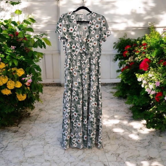 Women’s Floral Print V-Neck Maxi Dress - Picture 1 of 7